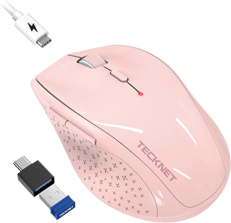 TECKNET Wireless Mouse Jiggler, Silent Click Rechargeable Mouse, Plug & Play with USB-C Adapter, 6400 DPI Ergonomic Mouse, Build-in Mouse Mover, 2.4G Computer Mice for Mac, Laptop, Desktop, PC - Image 1